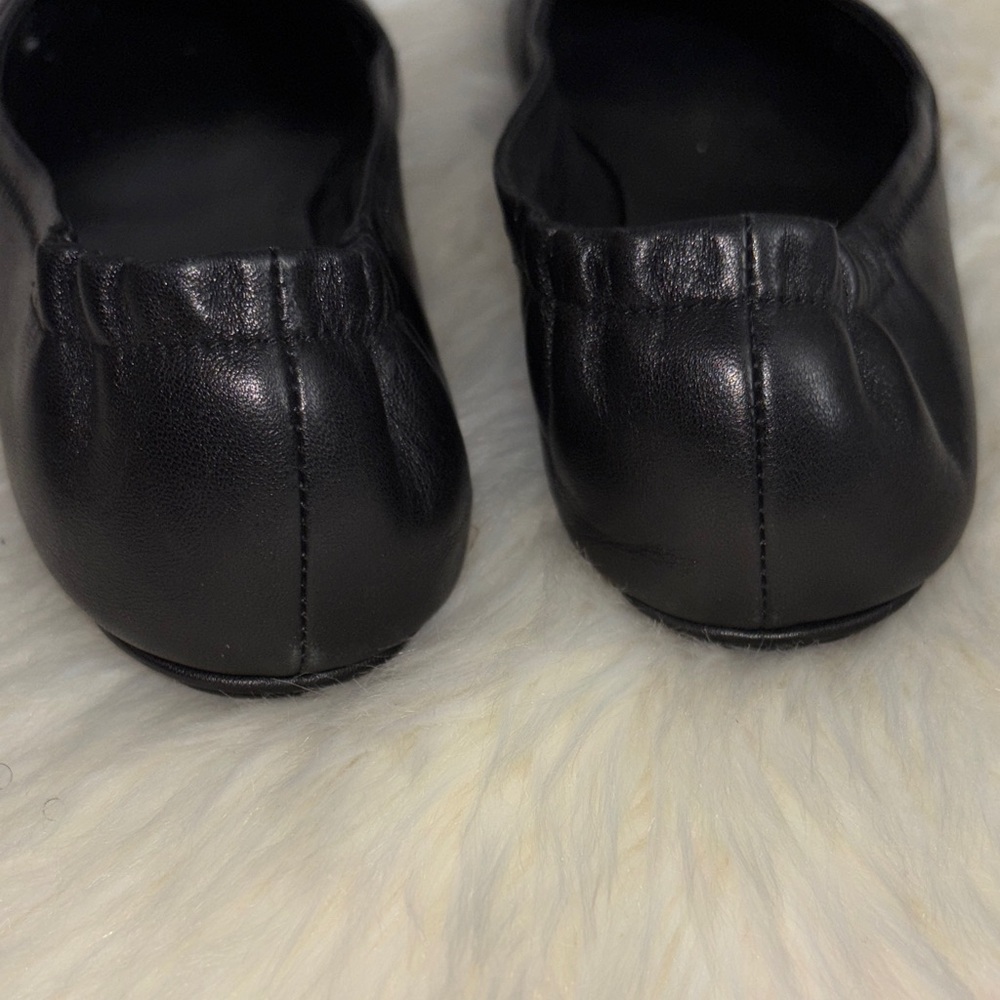 Tory Burch Black Leather Logo Disc Ballet Flats - Picture 5 of 9